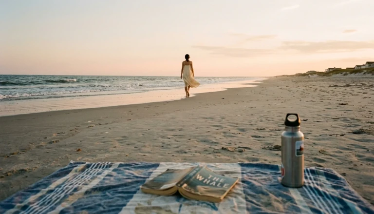 Cape May beach at evening with a solitary figure walking the shoreline — free and low-cost activities in Cape May, NJ
