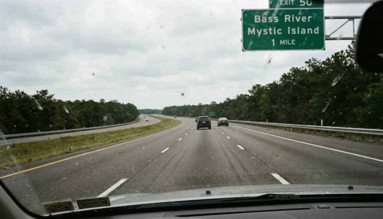 View through a car windshield on the Garden State Parkway, illustrating how far Cape May is from Philadelphia and whether it's worth the drive.