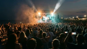 Crowd silhouettes at an outdoor Cape May summer concert, answering what are the best things to do in Cape May with kids