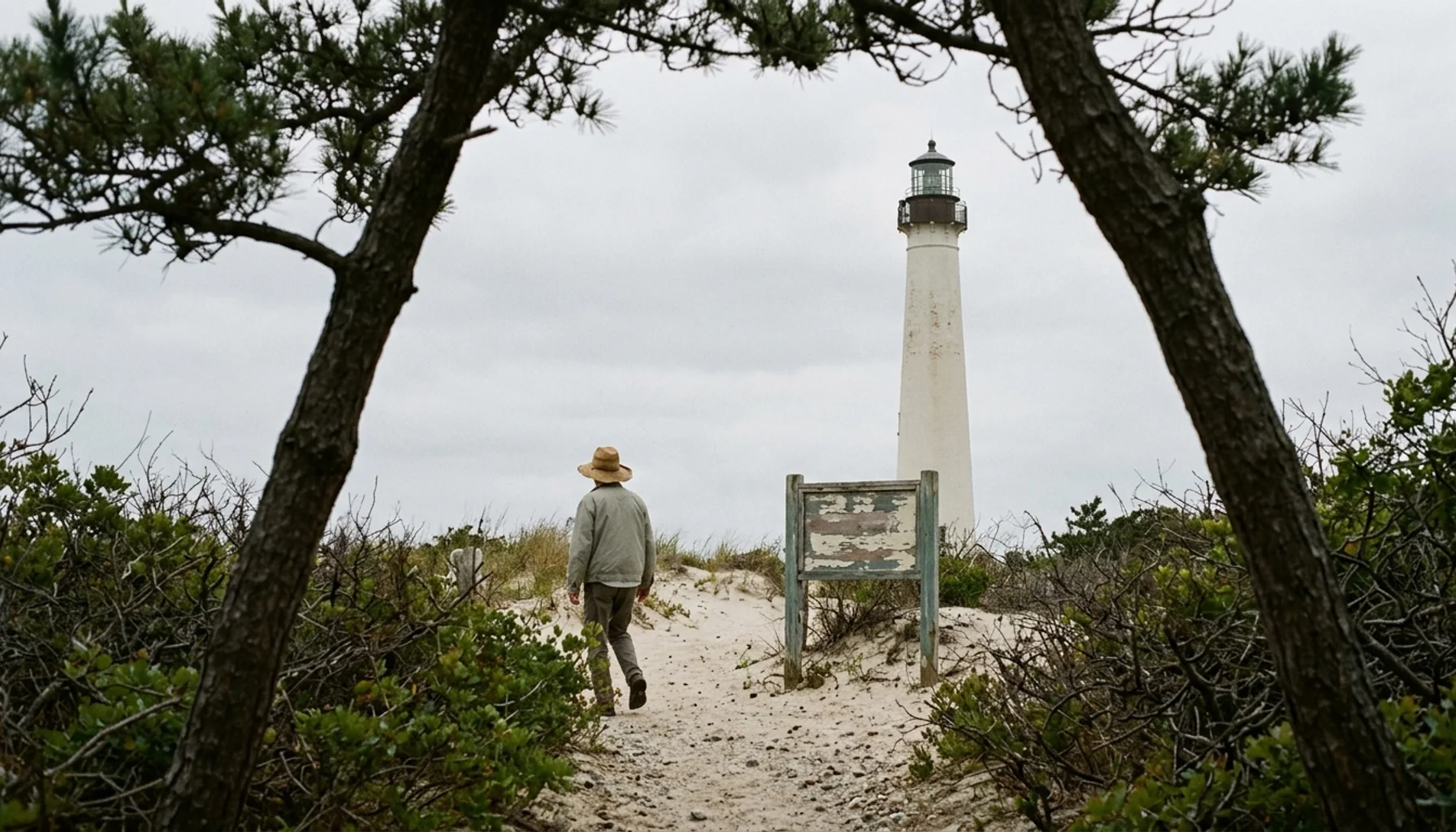 Cape May Lighthouse rising above coastal scrub in Cape May Point State Park — family friendly activities in Cape May beyond the beach