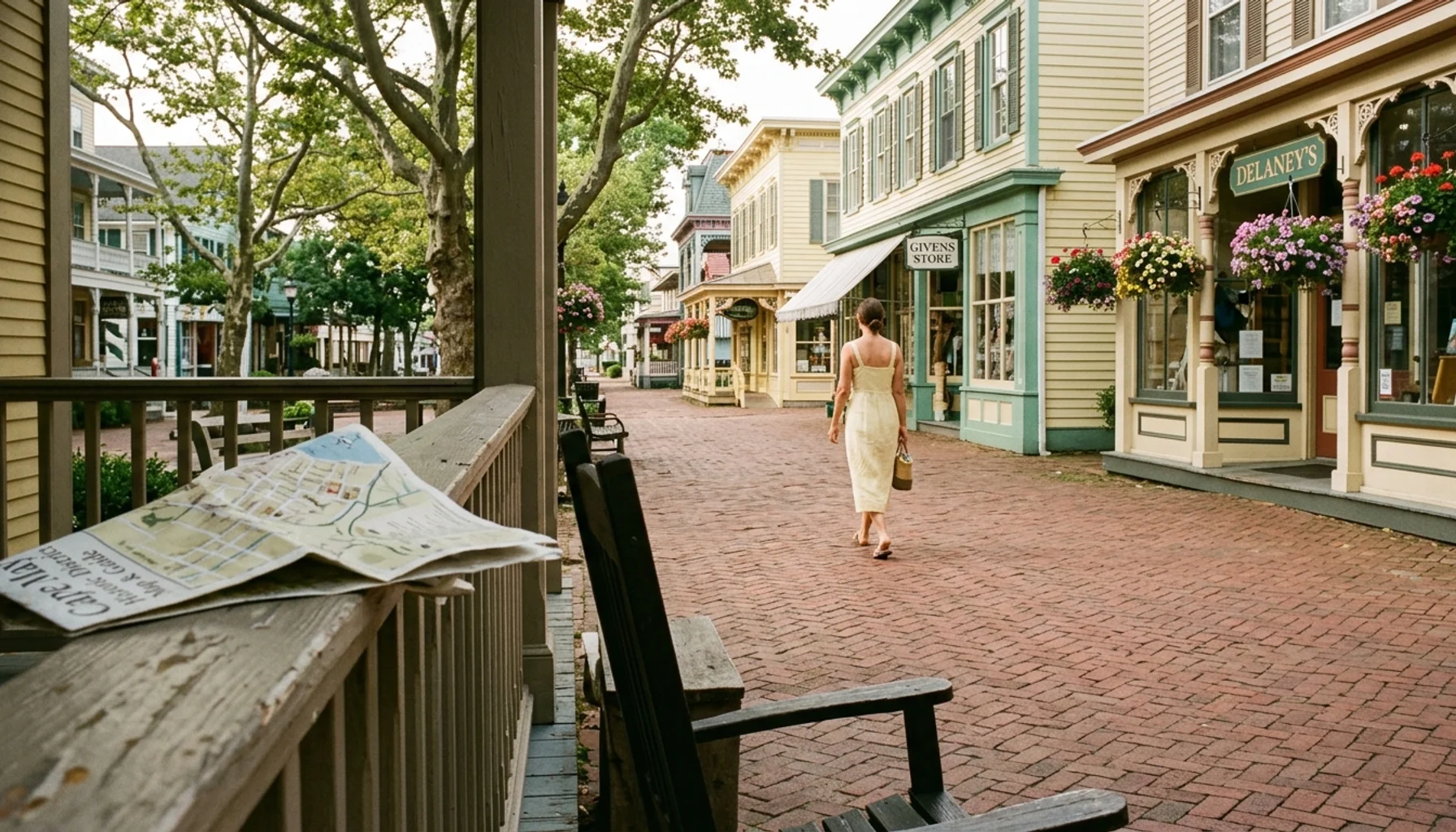Quiet uncrowded Washington Street Mall in Cape May NJ on a warm summer morning — best time to visit Cape May NJ to avoid crowds
