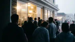 Crowd lining up early for the best breakfast near me in Cape May before opening
