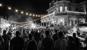 Crowd at a Cape May night market near historic restaurants, capturing the search for best restaurants near me
