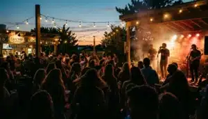 Crowd enjoying live music at a brewery near me along the Cape May, NJ shore route