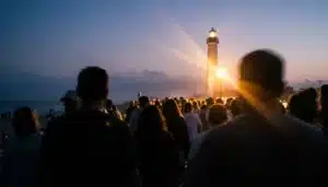 Crowd gathers for Cape May Lighthouse Full Moon Climb, a top date idea near me