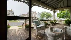 Candid porch view of a Cape May vacation rental near Desatnick Real Estate Cape May listings