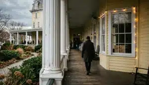 Congress Hall porch in Cape May NJ during Thanksgiving, known for its sold-out holiday buffet