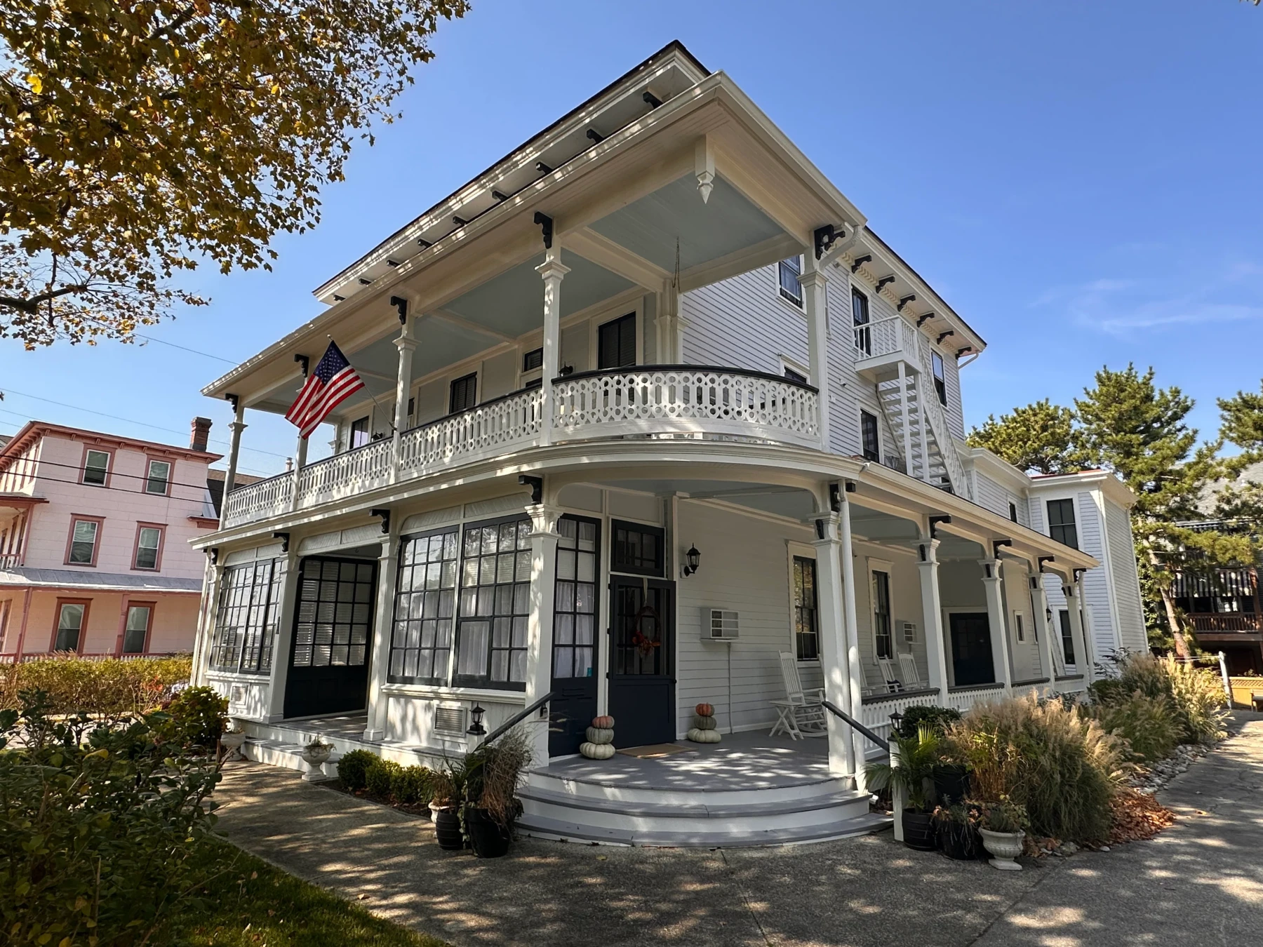 Classic white colonial home with wraparound porch in Cape May NJ vacation rental