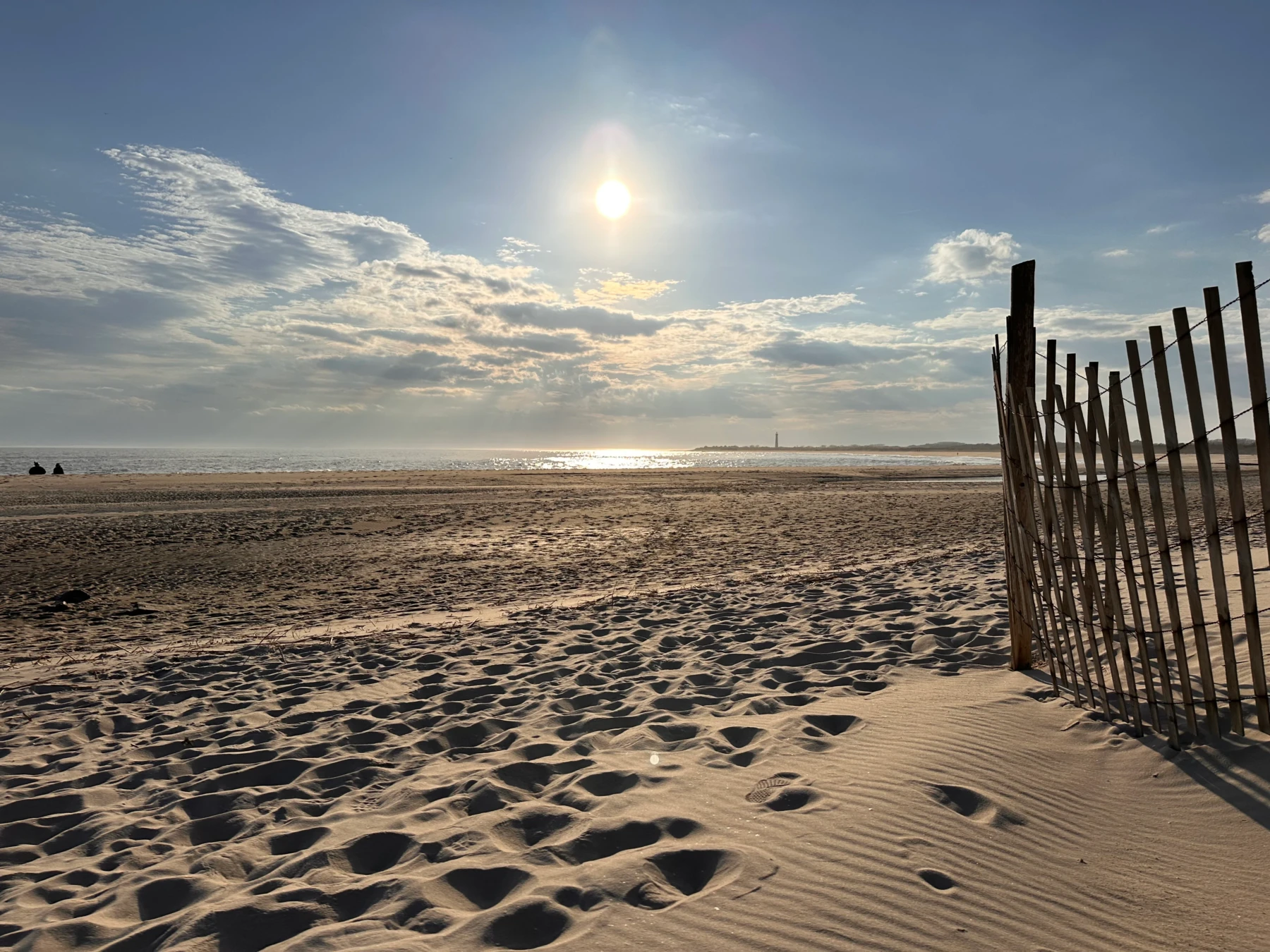 Sandy beach with dune fence and ocean view at Cape del Mar oceanfront resort